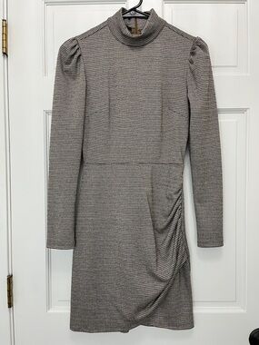 Forever21 Micro Houndstooth Neutral Colorway Long Sleeve Mini Dress - Size Small